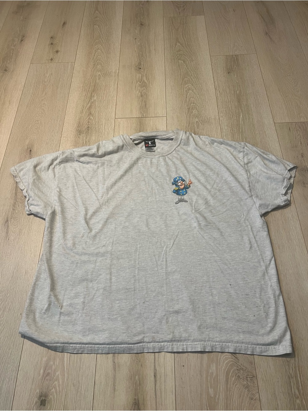 Hanes Light Gray T-Shirt with Small Captain Cartoon Graphic